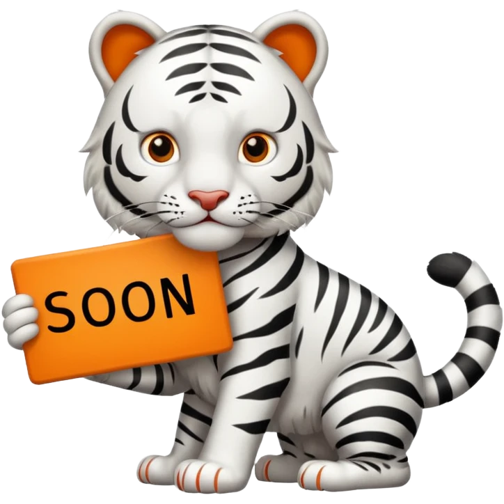 White Tiger. He is holding a sign with SOON - written on it. emoji