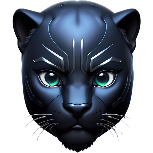 Cinematic Noble black Panther Portrait Emoji, Poised and regal, with a sleek, muscular build draped in glossy, midnight-black fur and piercing, luminescent eyes, Simplified yet sharp and sophisticated features, highly detailed, glowing with a soft, mysterious glow, high shine, intelligent and enigmatic, stylized with an air of stealthy authority, focused and commanding, soft glowing outline, capturing the essence of a watchful and confident jungle guardian that appears ready to prowl out of the screen with effortless authority! emoji