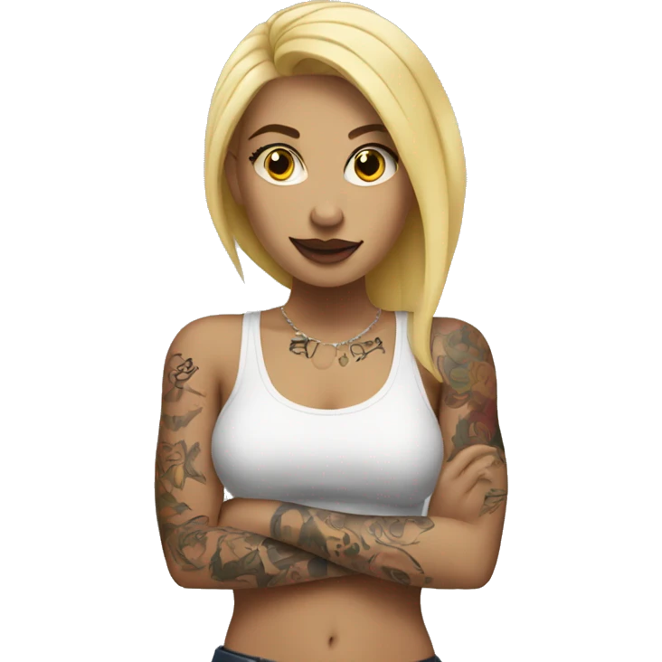 Blonde Woman with tattoos on her arms emoji