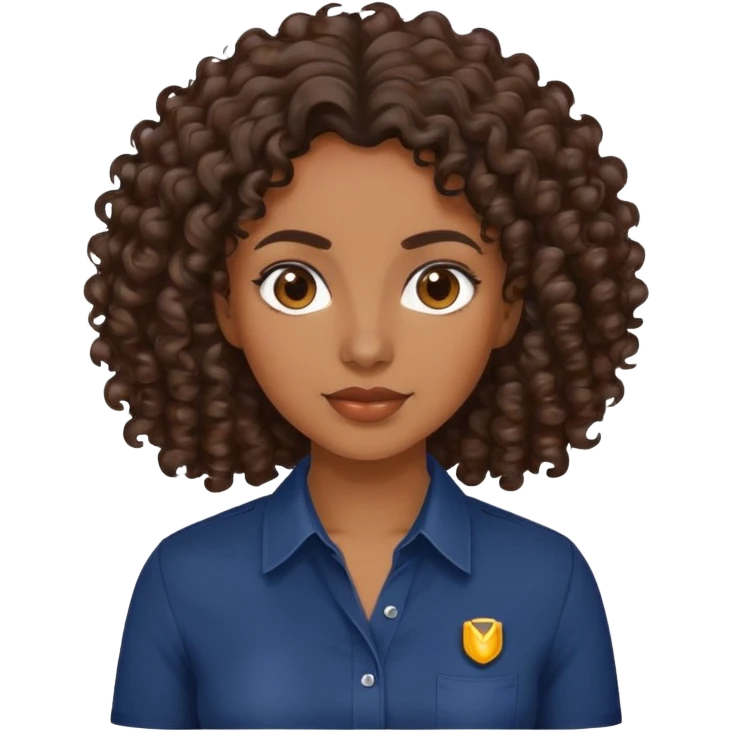 brown skin woman with dark brown curly hair wearing a navy blue shirt emoji
