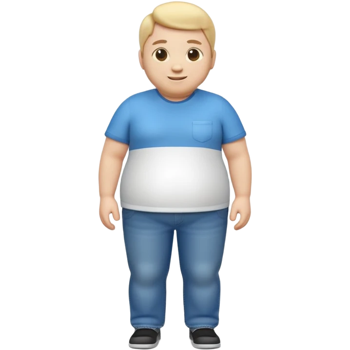 A 3D emoji in iOS emoji aesthetic style of a chubby full-body person standing upright, with round belly, soft features, and a cheerful smile. Glossy texture, bright lighting, minimal white background, friendly and expressive design. emoji