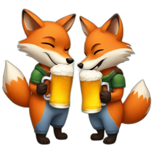 Couple of foxes hugging with a beer emoji