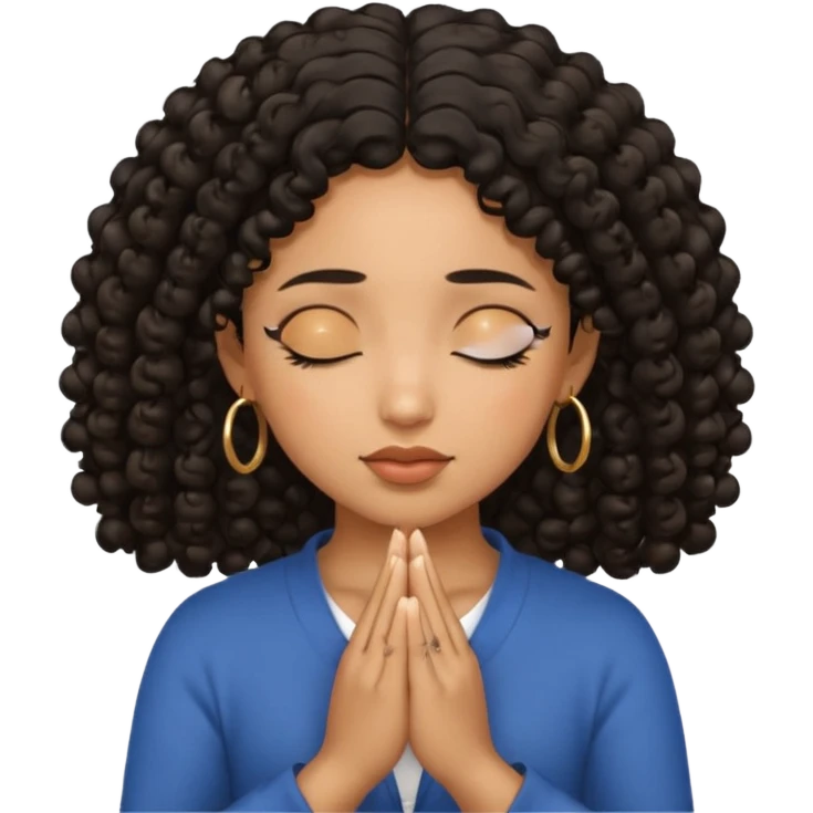 brown girl praying curls black hair and eyes closed gold hoop earrings emoji