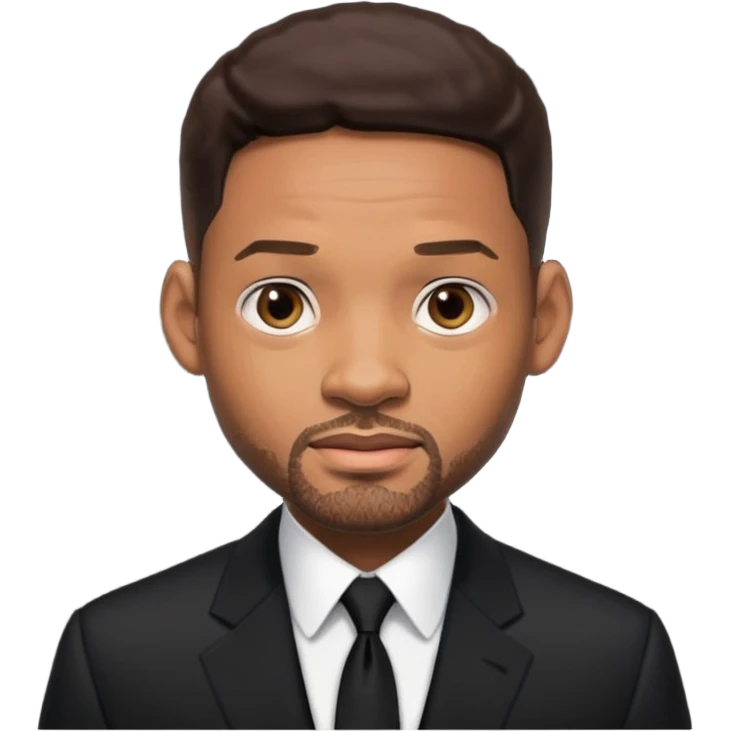 Will Smith with dark brown hair, black suit emoji