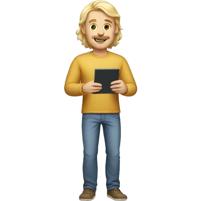 blonde dad tall full body holding tablet emoji