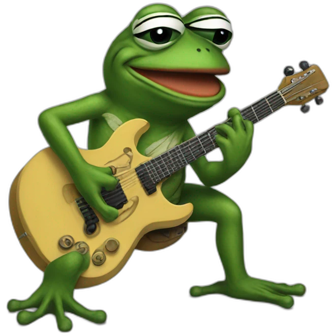 pepe frog playing guitar rock emoji