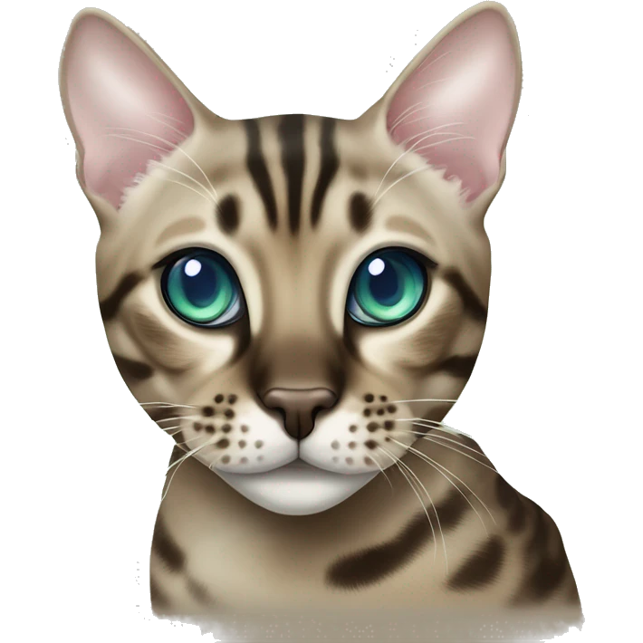 Seal Bengal cat with Blue eyes + charcoal Sepia bengal cat with Green eyes sitting  emoji