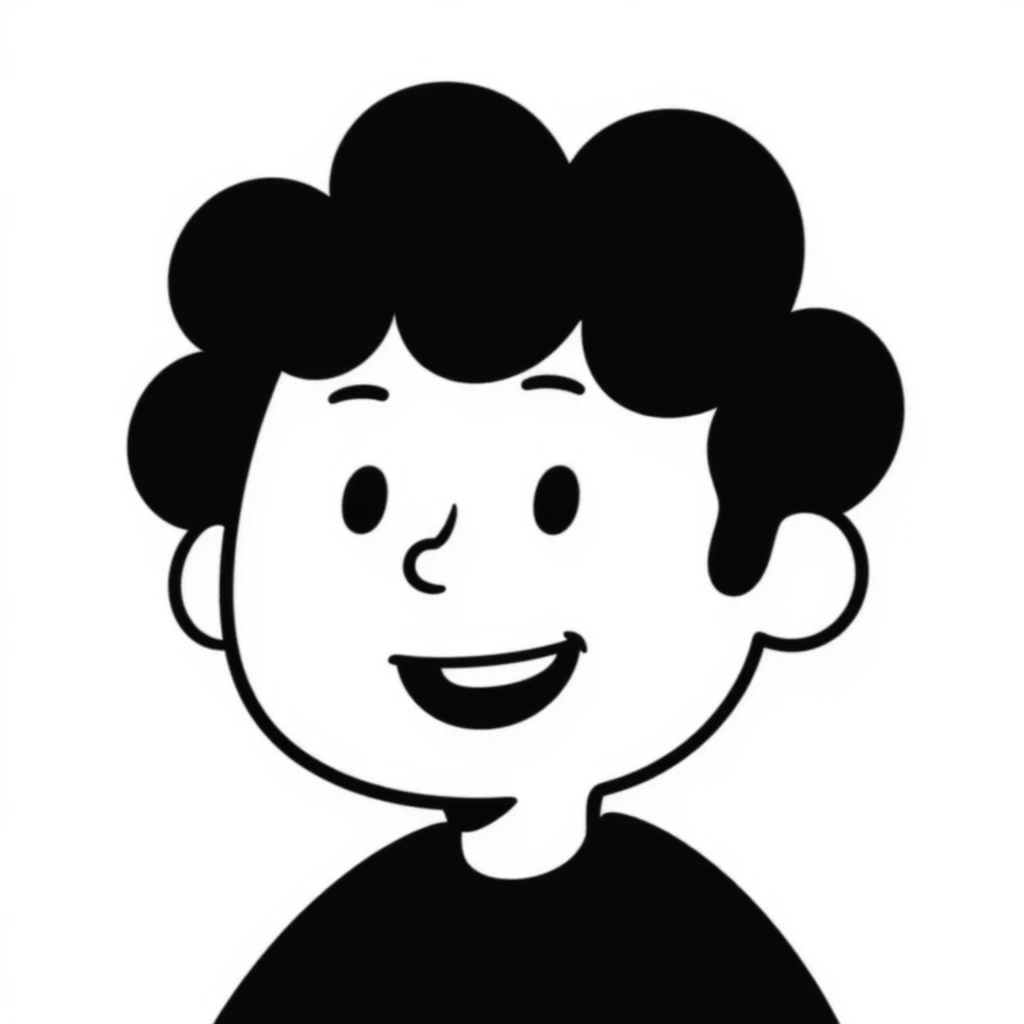 hand-drawn doodle of a happy person named Mykyta, big smile, simple lines emoji