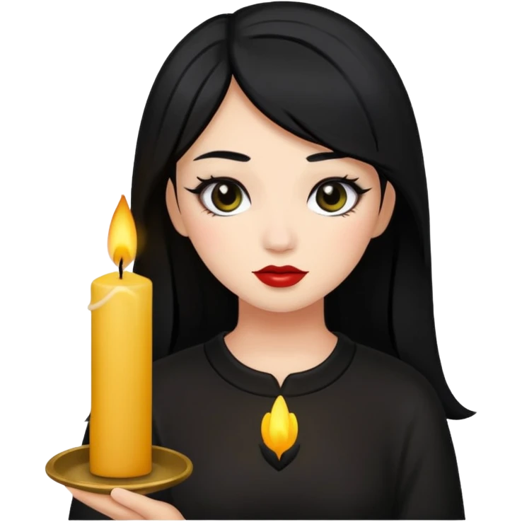 A gurl with black hair make up holding a candle emoji