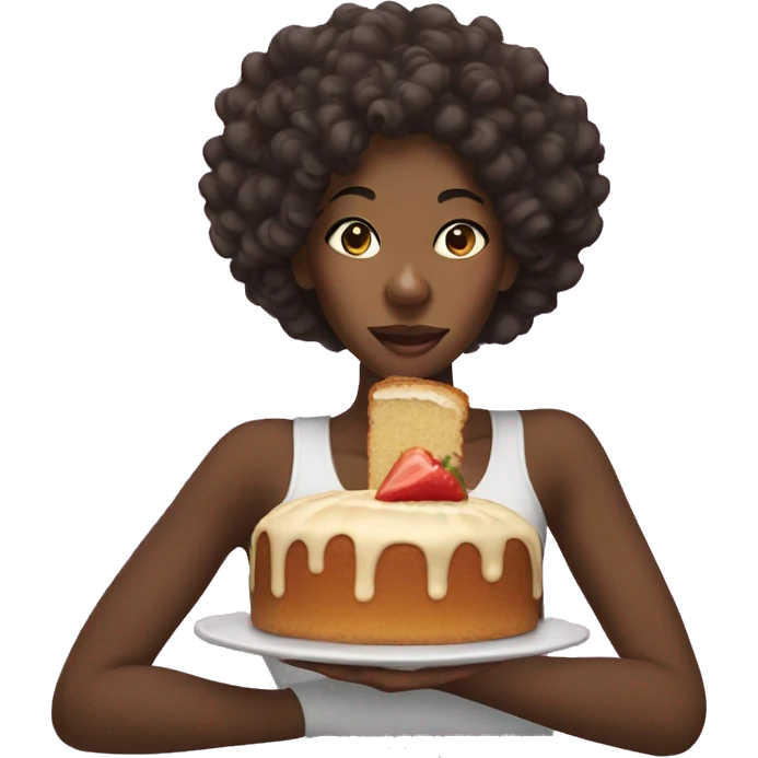 Black woman with curly hair eating pound cake  emoji