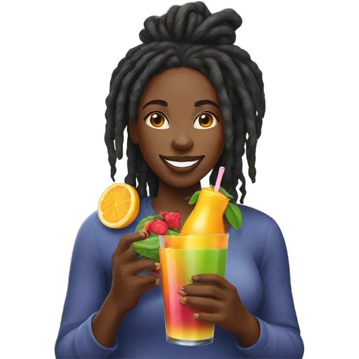 Black lady with locs juice fruit emoji
