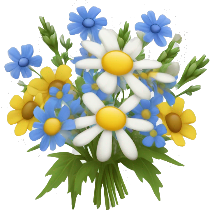 A bouquet of white, yellow, and blue wildflowers  emoji