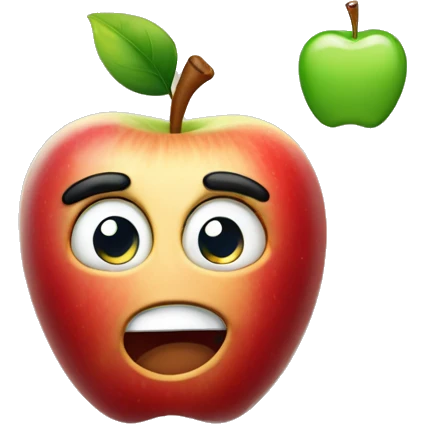 apple emoji pointing pointer finger at his head with a smug look on his face emoji
