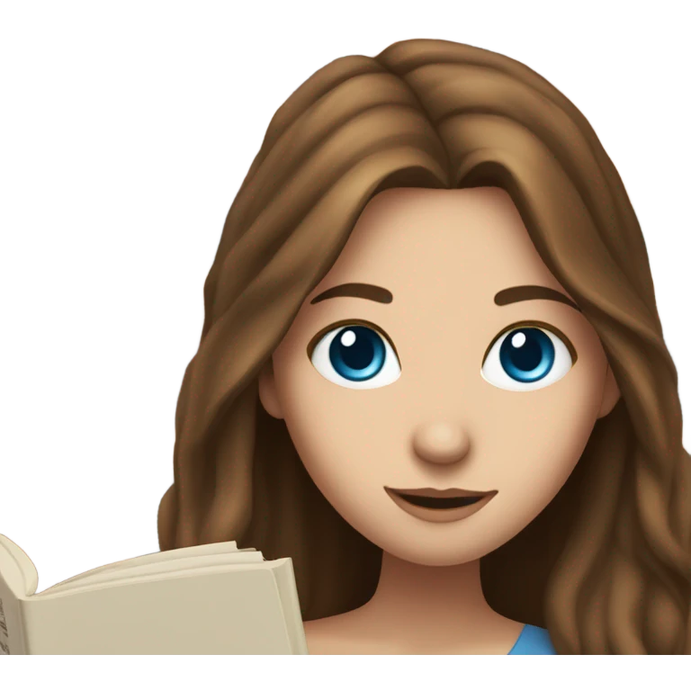 White girl, long brown hair, facial piercings, reading book, blue eyes emoji