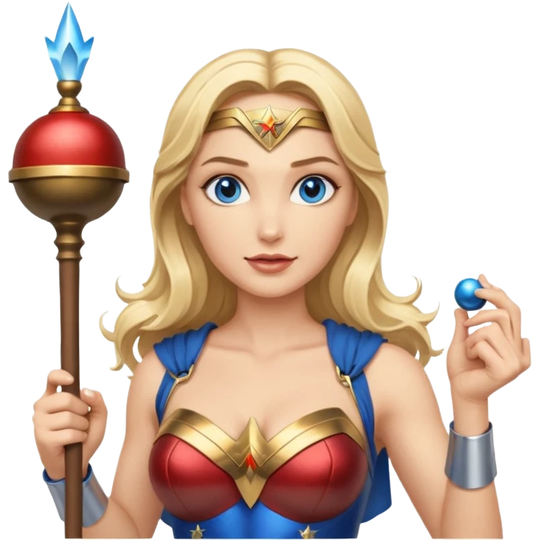 Blonde blue eyes Wonder Woman holding bell and baton emoji