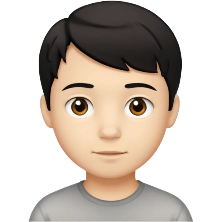 Simple iOS-style emoji of a young boy with short, slightly messy black hair, a round face, large brown eyes, and a small neutral smile emoji