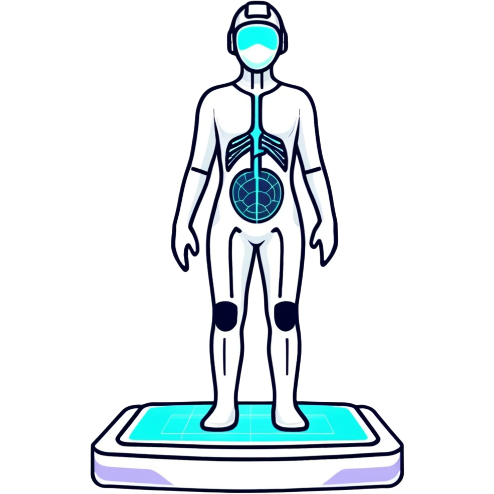 3D holographic full body scan with glowing grid lines, futuristic medical technology emoji