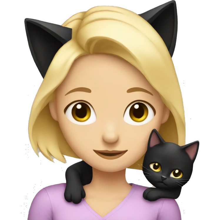 Blonde girl hugging black cat, which one ear a little smaller than another ear emoji