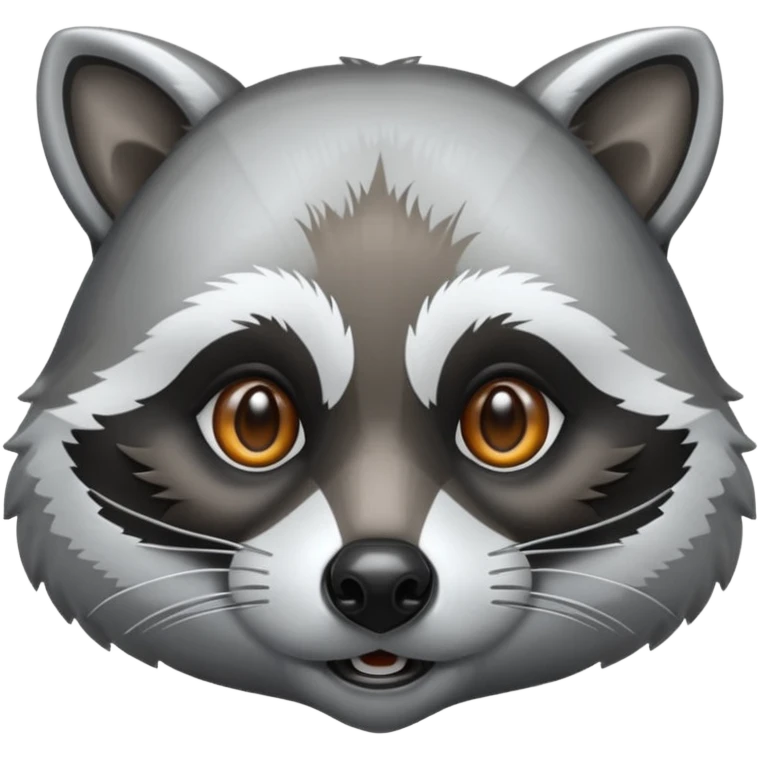 Metallic silver racoon face emoji