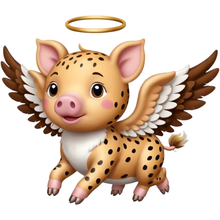 Cheetah print flying pig with angel wings. All skin is cheetah printed emoji
