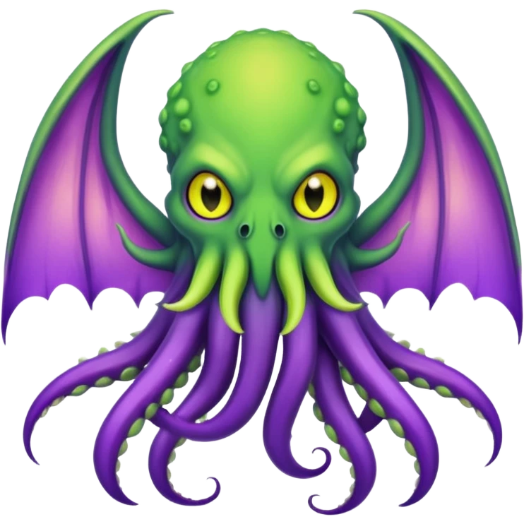 light green Cthulhu with purple bat wings and purple gradient tentacles. Yellow eyes emoji