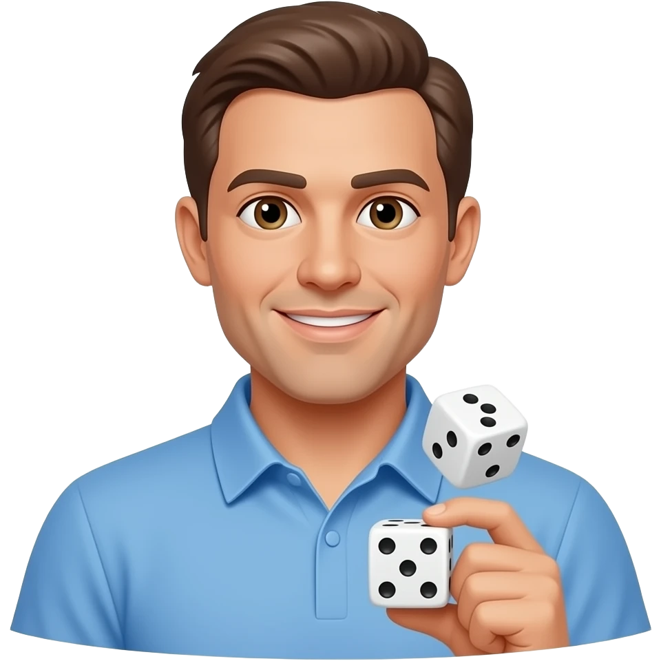 coach in a blue shirt rolling the dice emoji