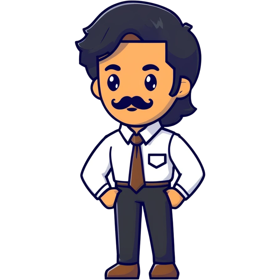 man with long black hair, mustache, no beard, brown skin emoji