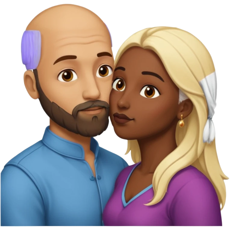 Naked, Indian, bald man with a beard kissing naked blonde fit woman emoji