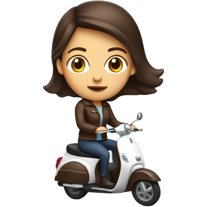 Blue eyes woman with chocolate hair on scooter emoji