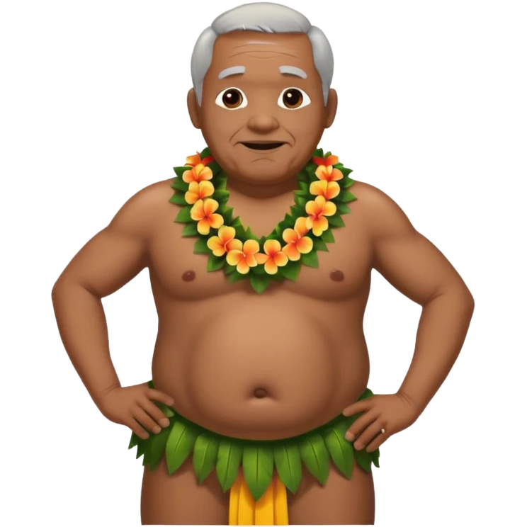 Big belly black old man hula dancer with a lei on his neck emoji