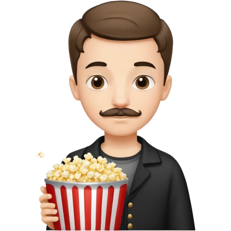 Boy with Edgar haircut and big  and a little mustachediamond earrings holding a popcorn bucket  emoji