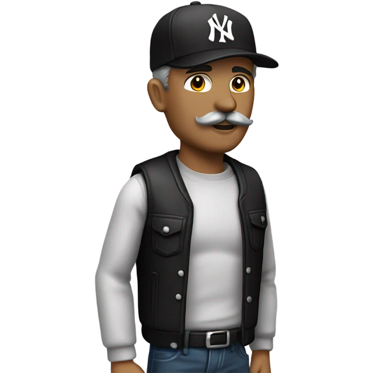 Homme, 40 ans, cheveux courts noir, moustache, casquette noir yankees noir emoji