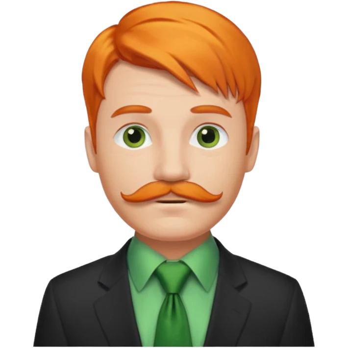 orange hair man with mustache & green tie emoji