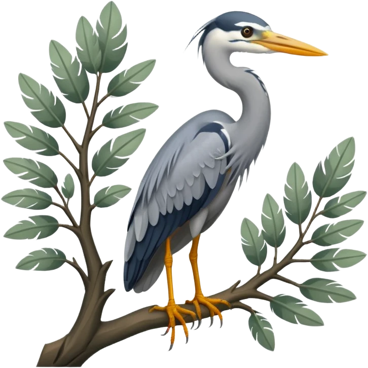 Grey Heron in a green tree emoji