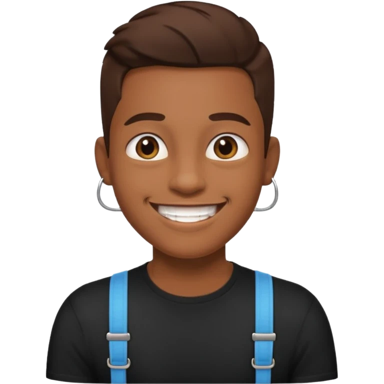 make this images have braces, no glasses,a black shirt, and brown skin emoji