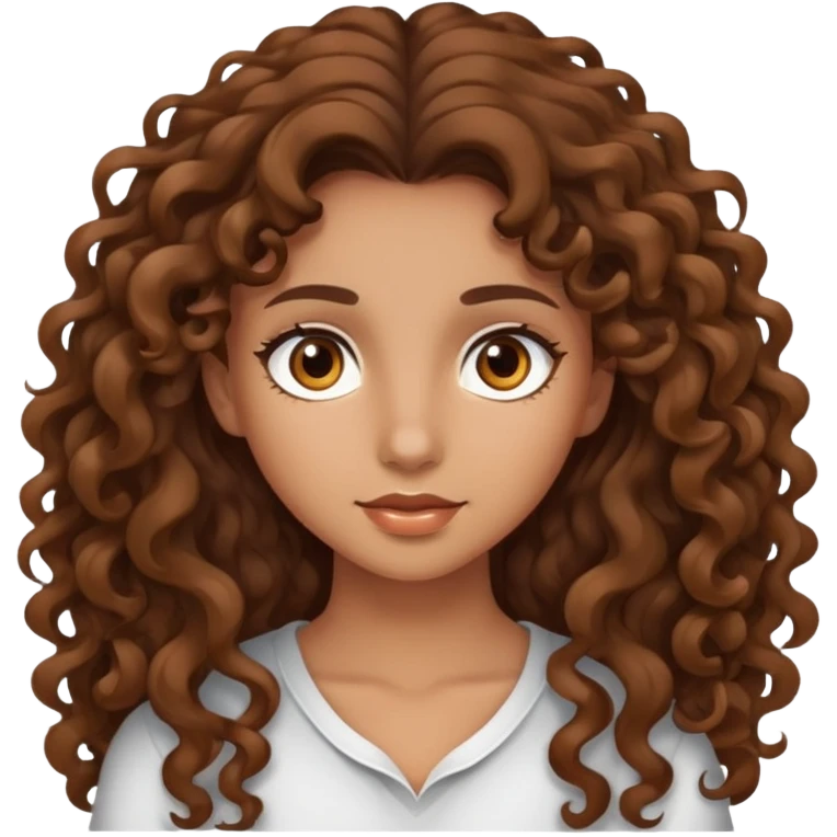 Niña de pelo rizado largo marrón y ojos marrones, piel canela emoji