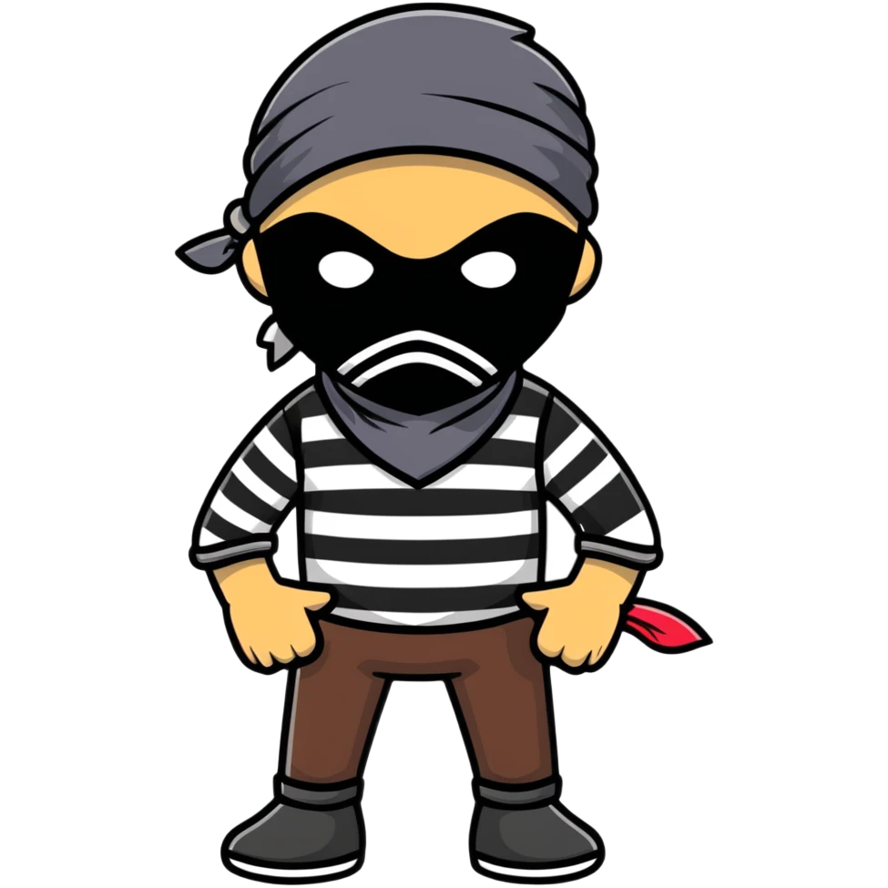 cartoon bandit wearing bandana mask and striped shirt emoji