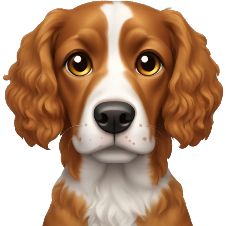 French brittany dog with wavy hair. Face is all black. Little bit of a light orange under his eyes/up his snout. Light orange eyebrows. Head is black in color. Wavy black ears. Ears are all black.  emoji