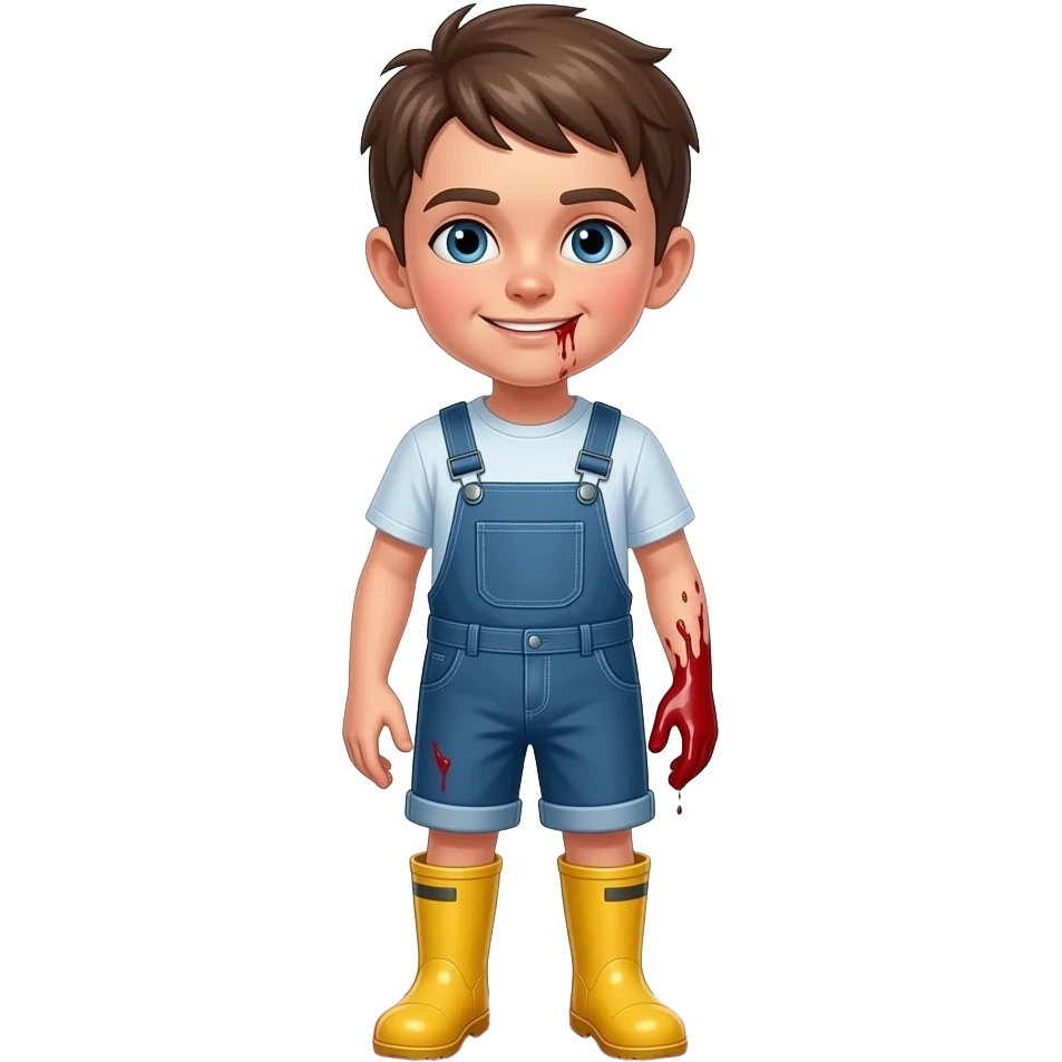 jowish hsidic boy with yellow gumboots and blody hand emoji