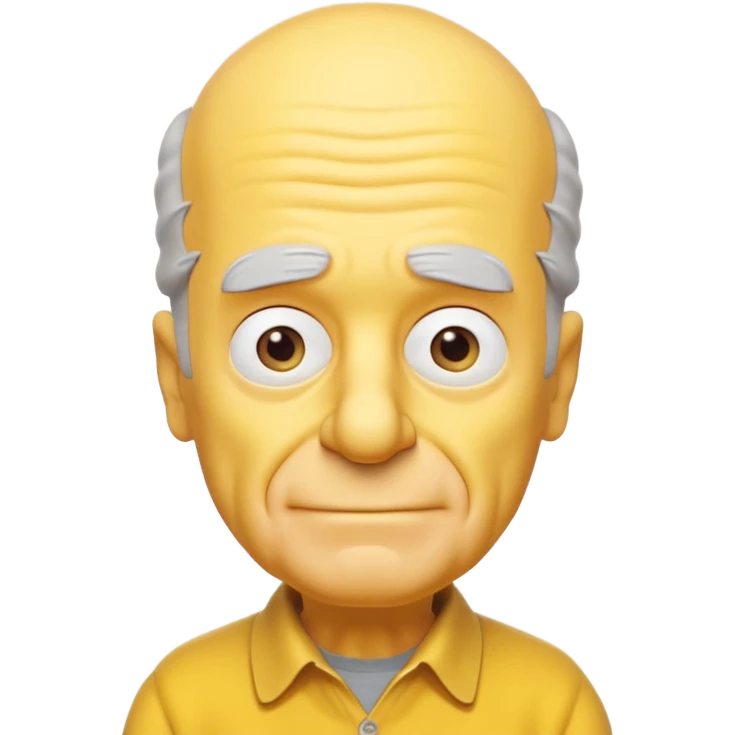 A 3D cartoon close-up portrait of an elderly yellow character styled like Grandpa Simpson, bald head with few tufts of hair, expressive wrinkles, yellow skin and shirt, Memoji-style lighting, matching Simpsons family design. emoji