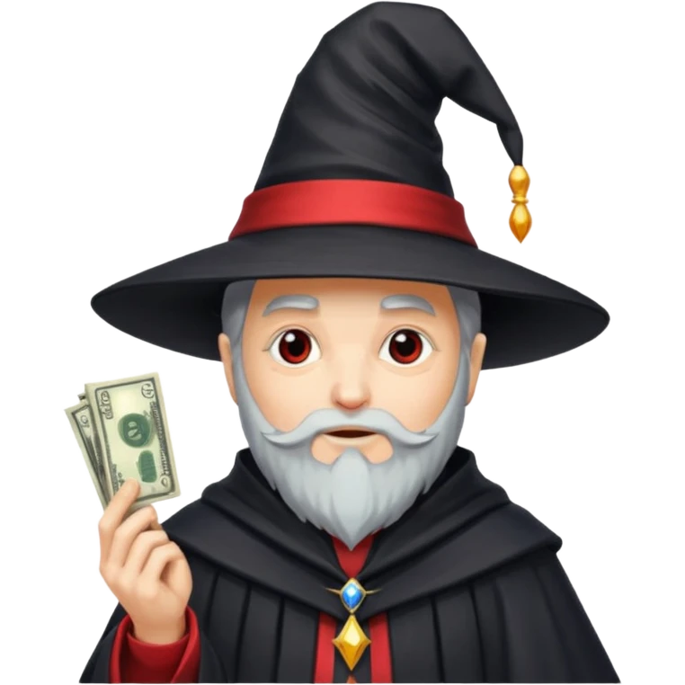 gorro negro, con tira roja, de mago lleno de dolares emoji