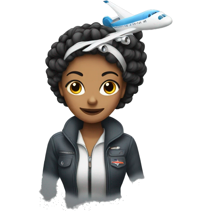 Bold girl with a plane taking off her head  emoji