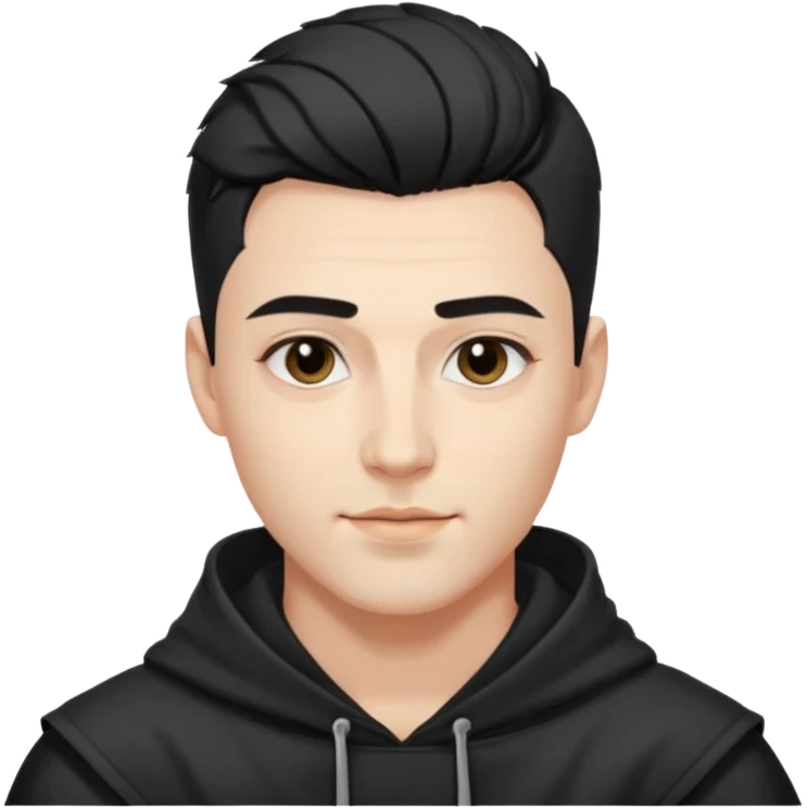 A handsome man with fair complexion. masculine, roman, slightly crooked nose. Thick triangular eyebrows. Hooded eyes and black pupils.  smily lips with a heavy top lid. kpop haircut emoji