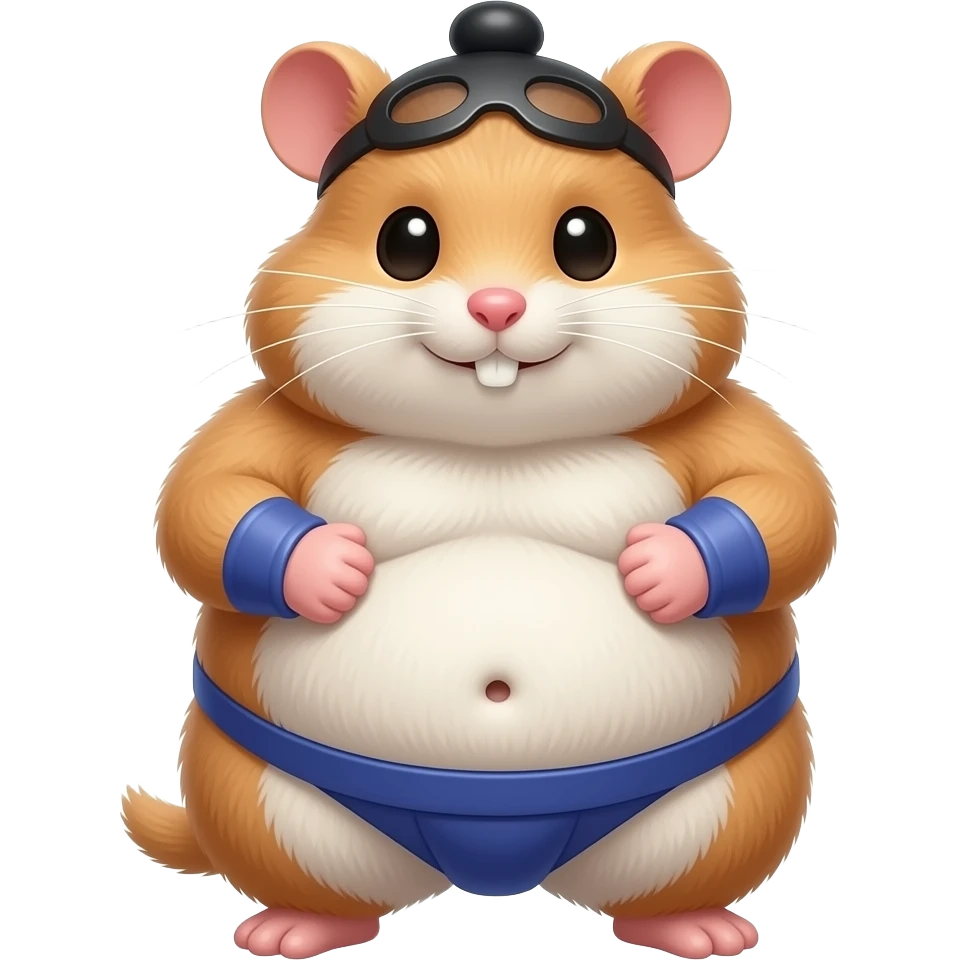 A cute female hamster,suited to be a sumo wrestler,she rubs her huge overstuffed stomach,a cute little bellybutton poking out of her fur,she is massively fat. emoji