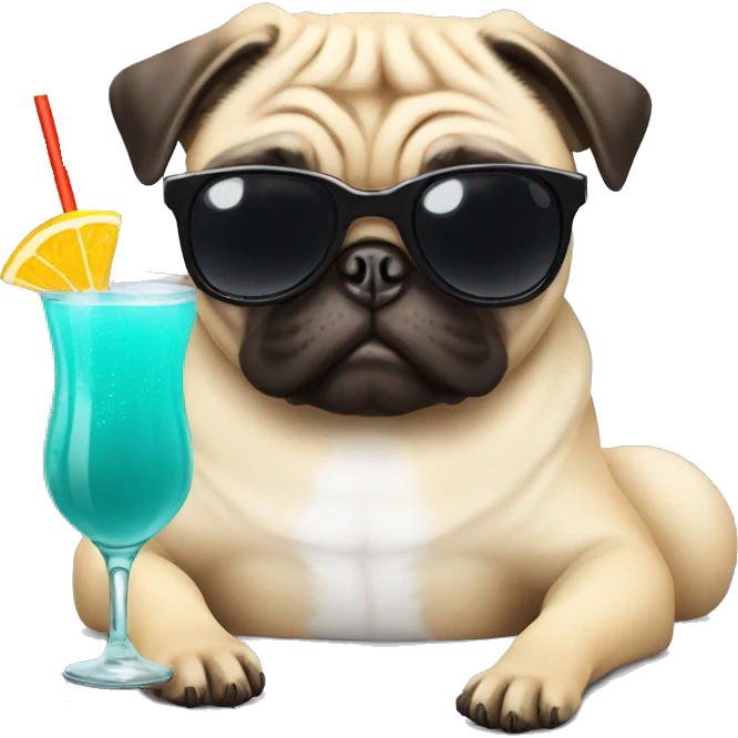 Pug in sunglasses, drinking cocktail emoji