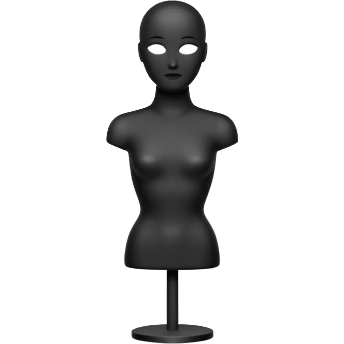 Minimalistic flat vector icon, iOS style, thin black contour on white background. Matte black mannequin in front of in 3D monochrome style. emoji