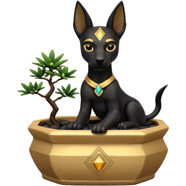  Relaxing black fur Anubis tiny statuette puppy badly-cracked irregular polydecagonbonsai pot  emoji