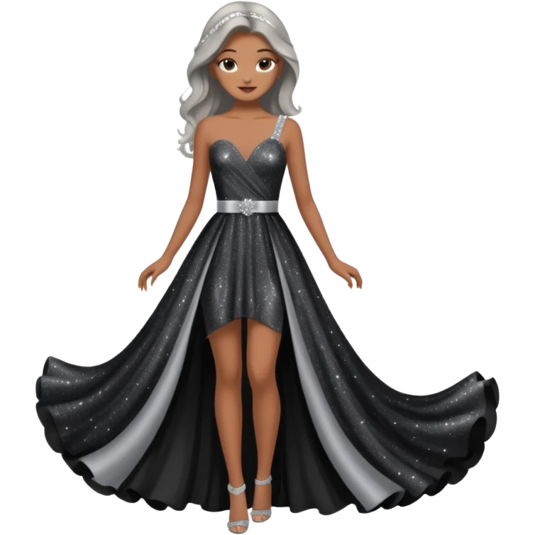 black glittery prom dress with silver sash  emoji