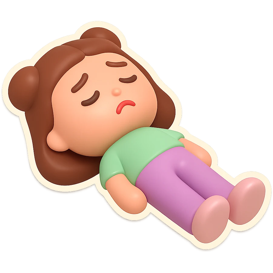 Create a vinyl figure style sticker of the girl from the reference image, lying on her back on the ground, looking sad, with a 'not alone' vibe. emoji