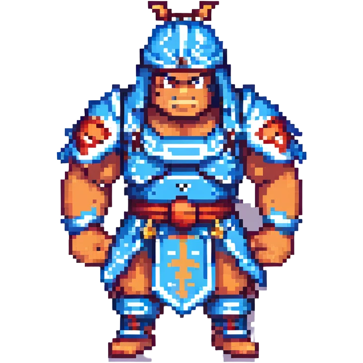 A muscular samurai with blocky, retro graphics emoji